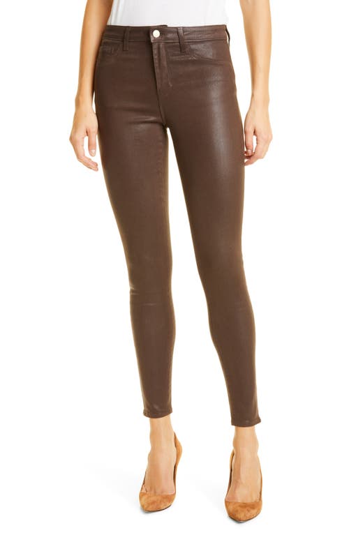 L'AGENCE Margot Coated Crop High Waist Skinny Jeans in Espresso Coated