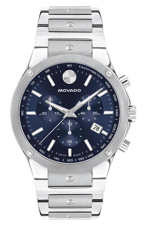 Movado Men's Swiss Se Stainless Steel Bracelet Watch 41mm In Silver/blue