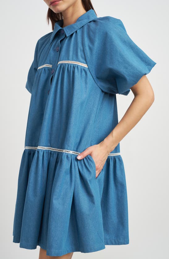 Shop En Saison Tara Tiered Cotton Trapeez Shirtdress In Chambray