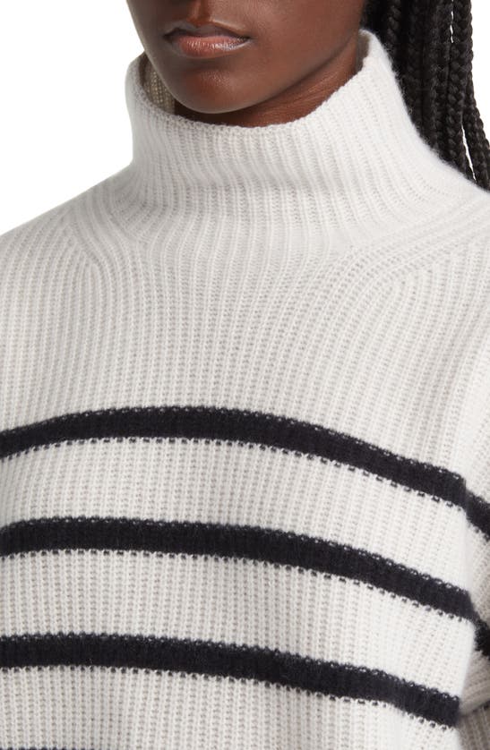 Nordstrom Stripe Cashmere Mock Neck Sweater In Ivory Sand- Black Stripe