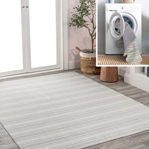 Jonathan Y Fawning Two-tone Striped Classic Low-pile Machine-washable Area Rug In Cream/light Gray