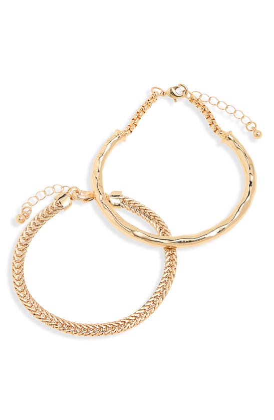 Shop Nordstrom Rack Set Of 2 Herringbone Chain & Molten Bar Bracelets In Gold