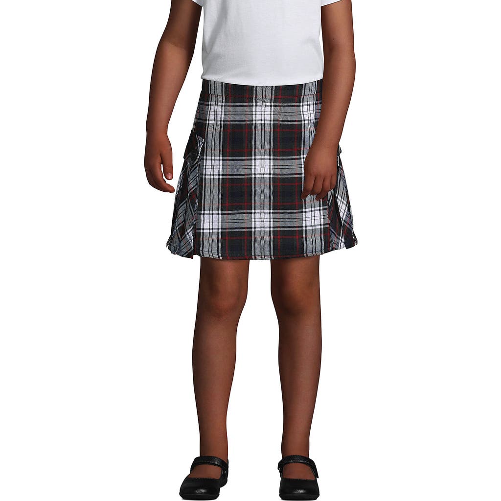 Lands' End School Uniform Girls Side Pleat Plaid Skort Above Knee In Evergreen/white Plaid