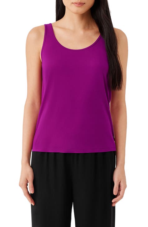 Eileen Fisher Womens Square Neck Silk Cami, XL, Purple at