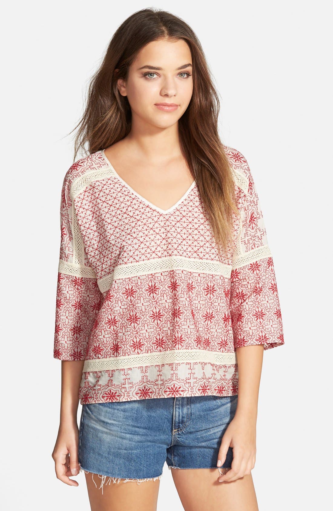 Velvet by Graham & Spencer Embroidered VNeck Blouse Nordstrom