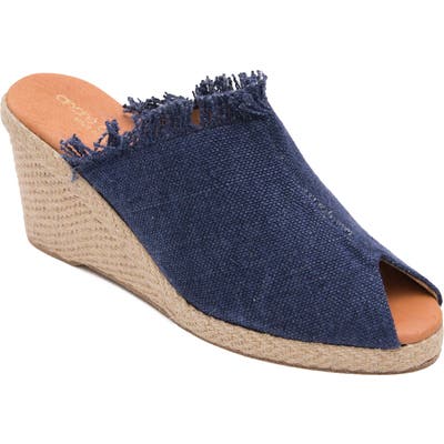 Andre Assous Popy Frayed Wedge Mule, Blue