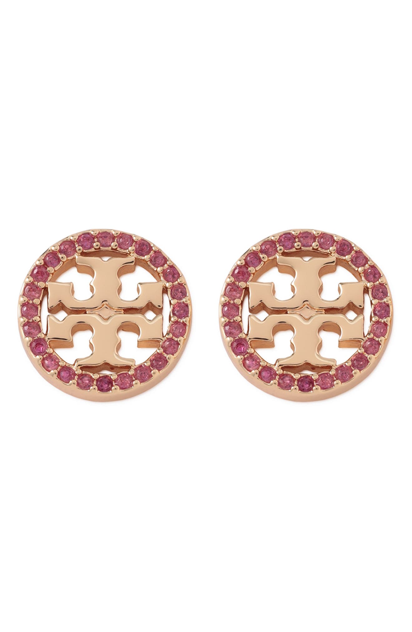 Tory Burch Crystal Logo Circle Stud Earrings in Tory Gold /Ruby | Smart  Closet
