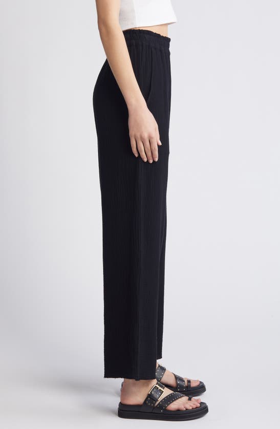 Shop Rails Leon Crinkled Organic Cotton Crop Pants In Black Gauze