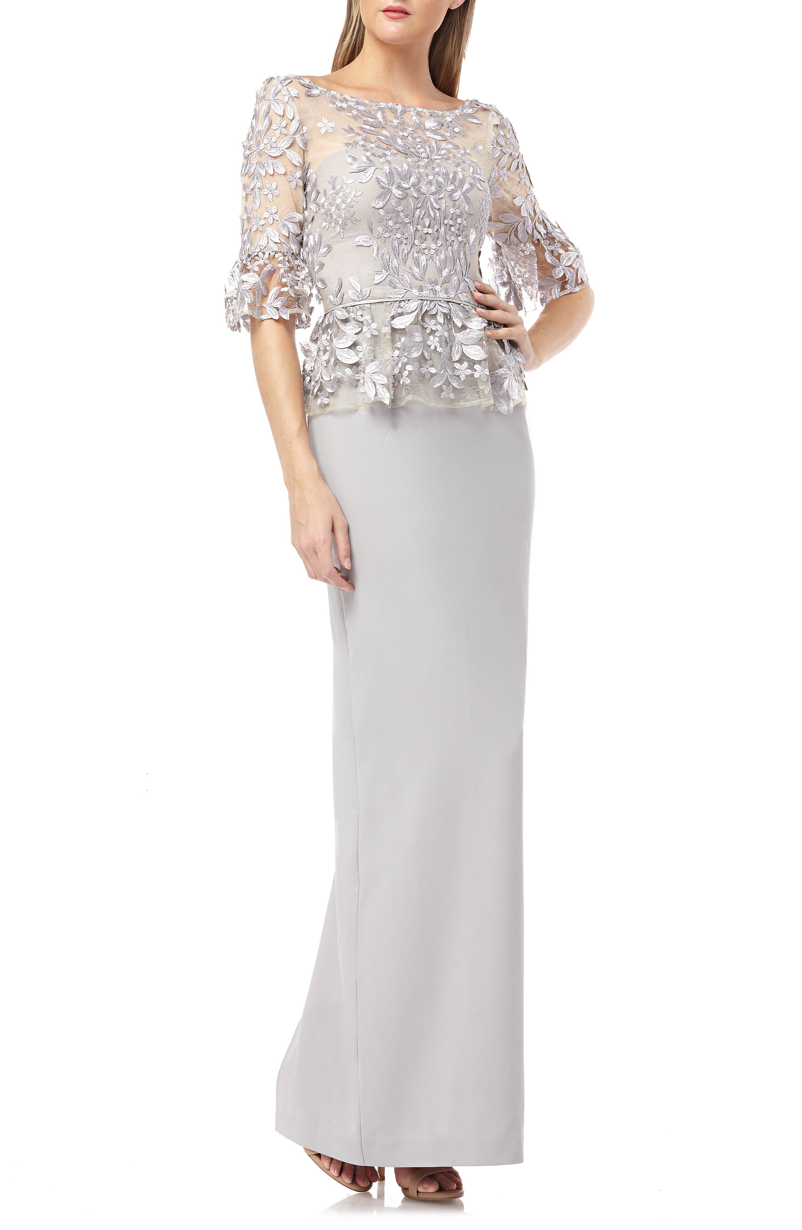 Js Collections Embroidered Mock Two-Piece Gown