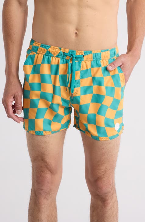 Checkered Print Swim Trunks