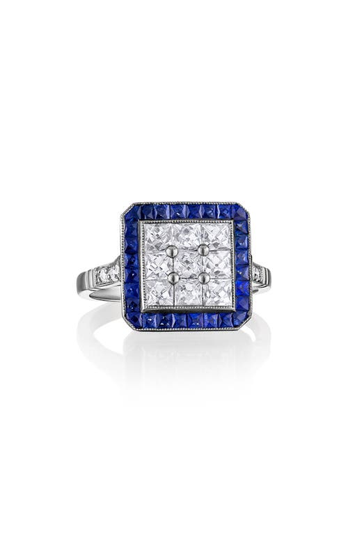 Mindi Mond French Diamond & Sapphire Statement Ring in Platinum/Diamond/Sapphire 