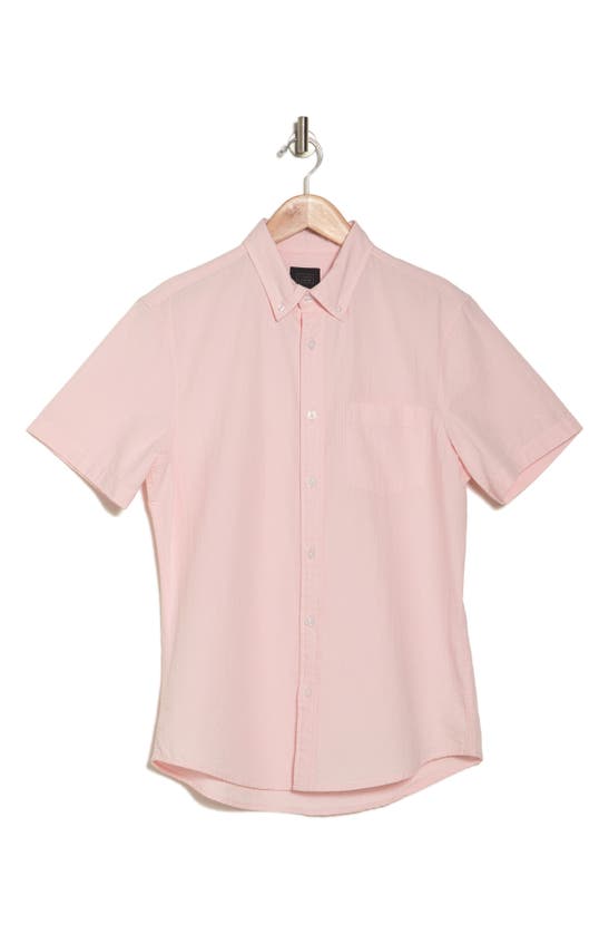 Shop 14th & Union Short Sleeve Seersucker Button-down Shirt In Pink Cake