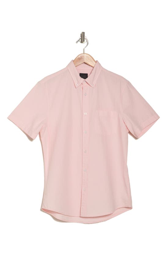 14th & Union Short Sleeve Seersucker Button-down Shirt In Pink Cake