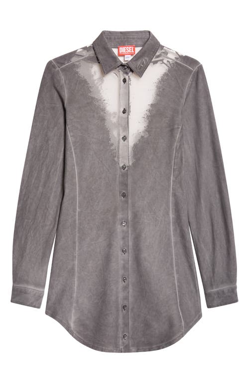 Shop Diesel ® D-giseld-p1 Long Sleeve Devoré Jersey Mini Shirtdress In Smoke Grey