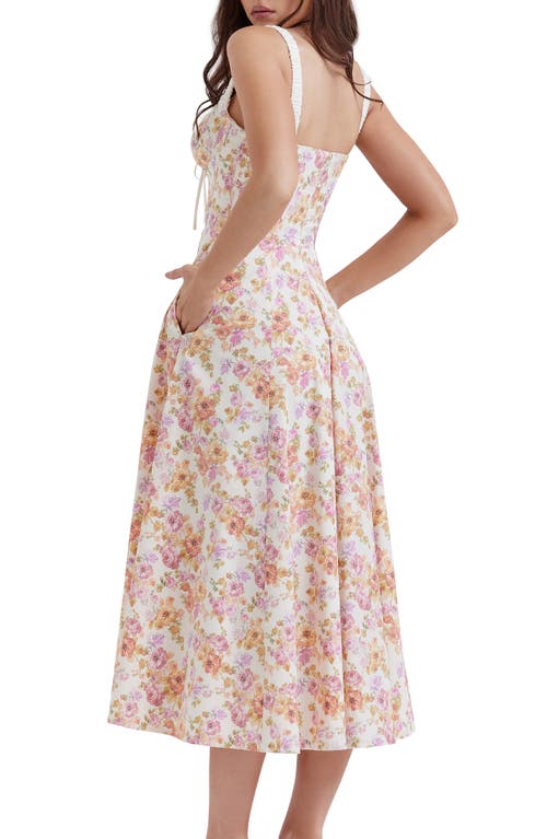 House Of Cb Sabrina Corset Fit & Flare Dress In Ivory/pink Floral