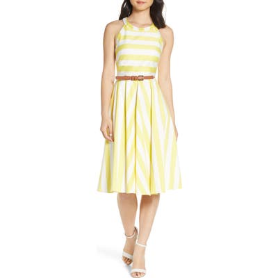 Petite Eliza J Halter Fit & Flare Dress, Yellow