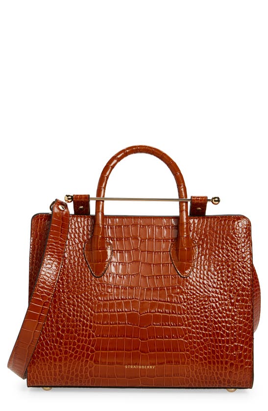 Strathberry Top Handle Leather Tote Bag In Tan