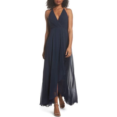 Jenny Yoo Farrah Ruffle Chiffon Gown, Blue