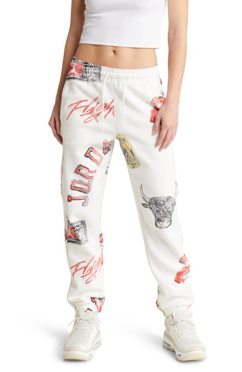 Shop Jordan Brooklyn Print Fleece Sweatpants In Sail/black