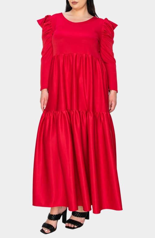 Shop L I V D Isabel Long Sleeve Tiered Maxi Dress In Red