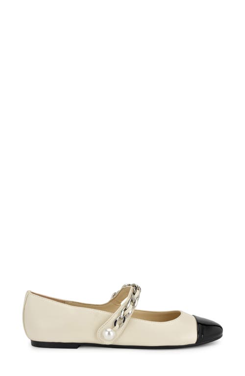 Nine West Platy Mary Jane Cap Toe Flat In Ivory