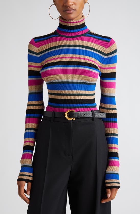 L Agence Olene Stripe Turtleneck Top In Magenta Multi Stripe