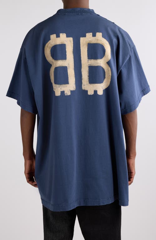 Shop Balenciaga Gender Inclusive Oversize Crypto Logo Graphic T-shirt In Washed Blue