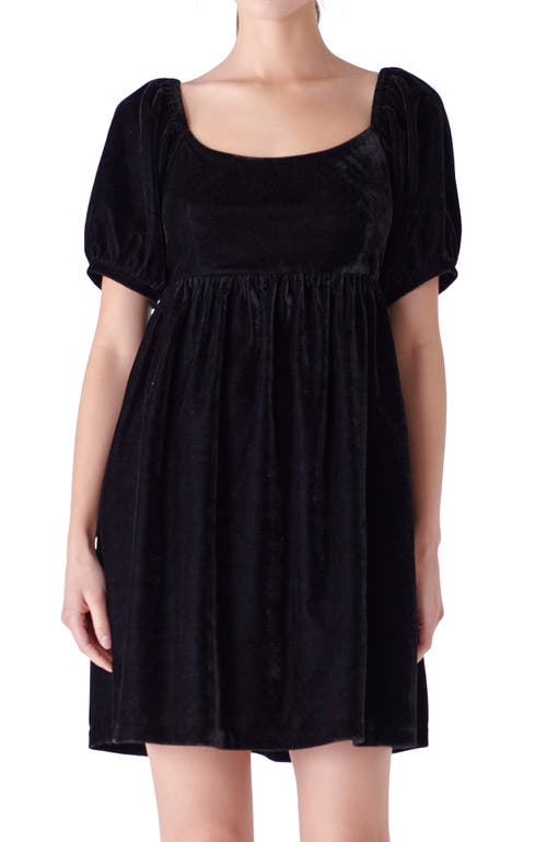 Shop English Factory Puff Sleeve Velvet Babydoll Dress In Black