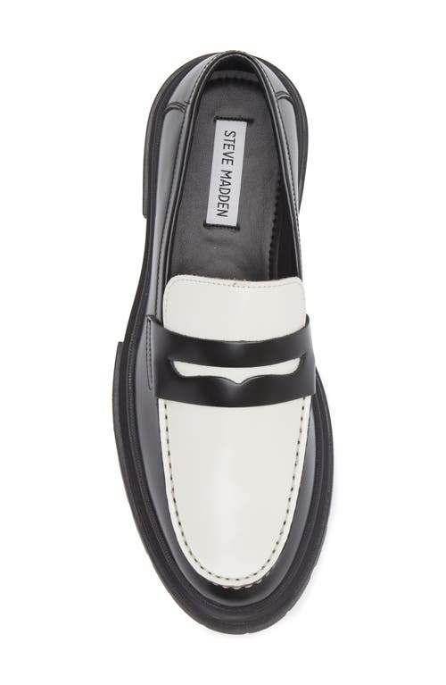 Steve Madden Zaccai Lug Sole Penny Loafer In Black White