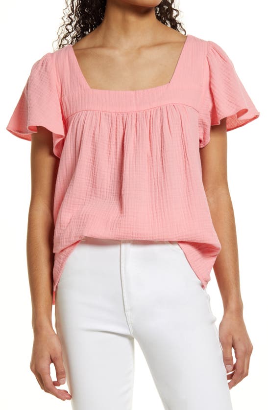 Caslon Square Neck Cotton Blouse In Pink Flamingo