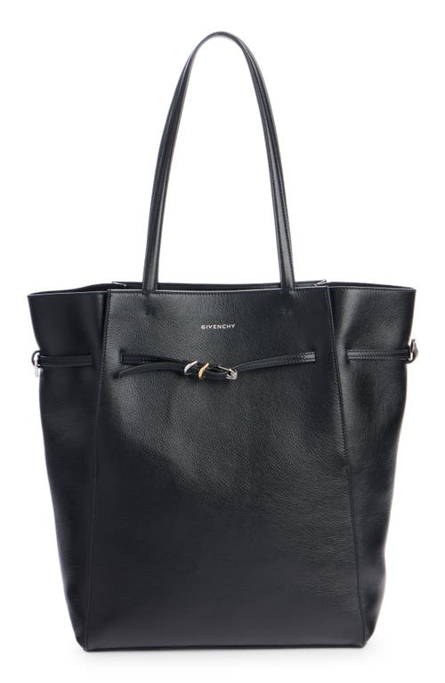 Medium Voyou Belted Leather Tote in Black