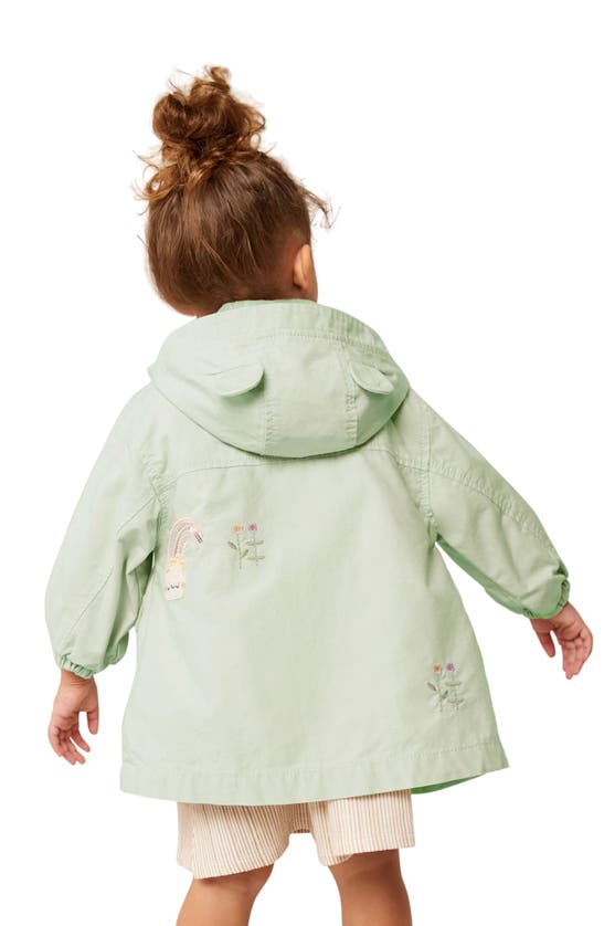 Shop Next Kids' Embroidered Water Resistant Cotton Hooded Jacket In Sage Green