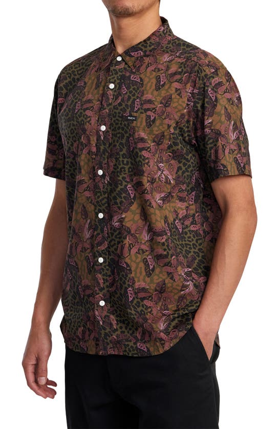 Shop Rvca Anytime Short Sleeve Button-up Shirt In Bombay Brown