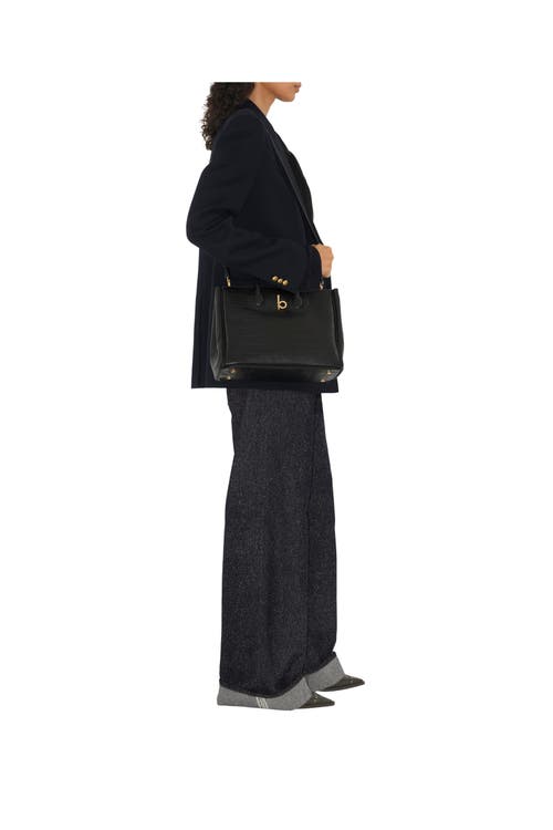 Burberry Womens Rocking Horse Small Leather Tote Bag Black In Black
