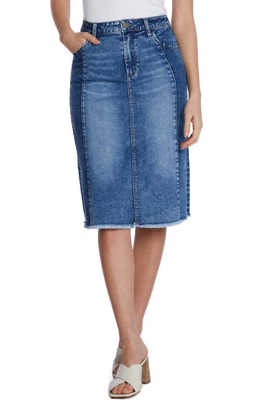 Shop Wash Lab Denim Two-tone Raw Hem Denim Skirt In Compass Blue Combo