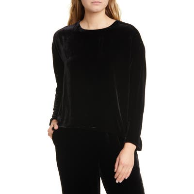 Eileen Fisher Ballet Neck Velvet Box Top, Black