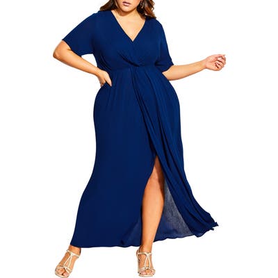 Plus Size City Chic Knot Front Maxi Dress, Blue
