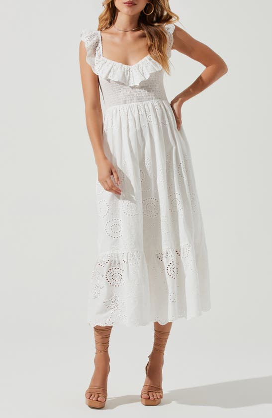 Astr Cottage Ruffle Embroidered Eyelet Cotton Sundress In White