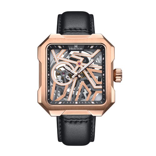 HERITOR AUTOMATIC HERITOR AUTOMATIC CAMPBELL LEATHER-BAND SKELETON WATCH 