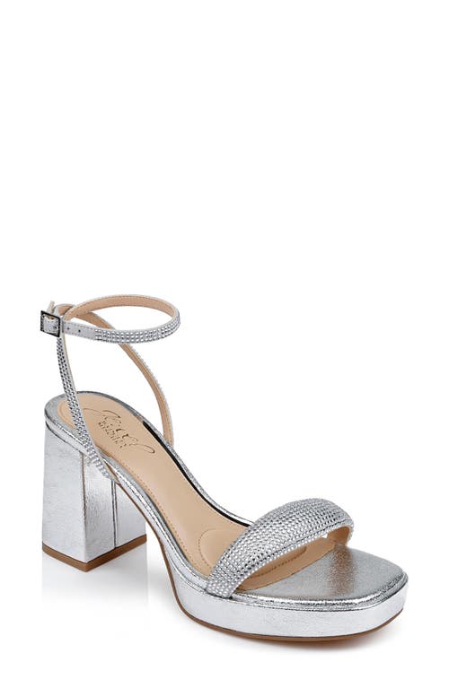 Jewel Badgley Mischka Teddi Embellished Ankle Strap Sandal in Silver Textile 