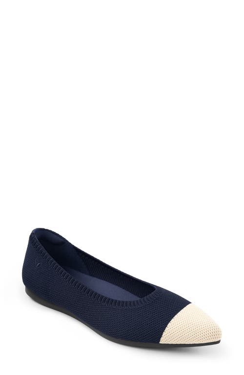 ARIA 5º Pointed Toe Flat in Navy/Almond Tip