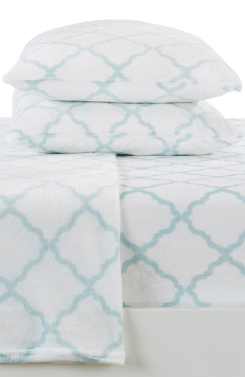 Shop Woven & Weft Printed Plush Velour Sheet Set In Lattice - White/blue