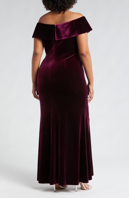 Shop Alex Evenings Off The Shoulder Velvet Gown In Wine