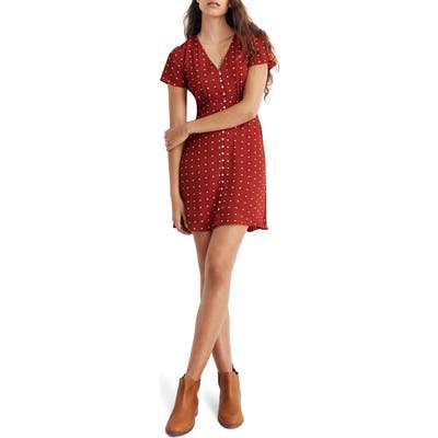 Madewell Grid Dot Button Front Swing Dress, Red