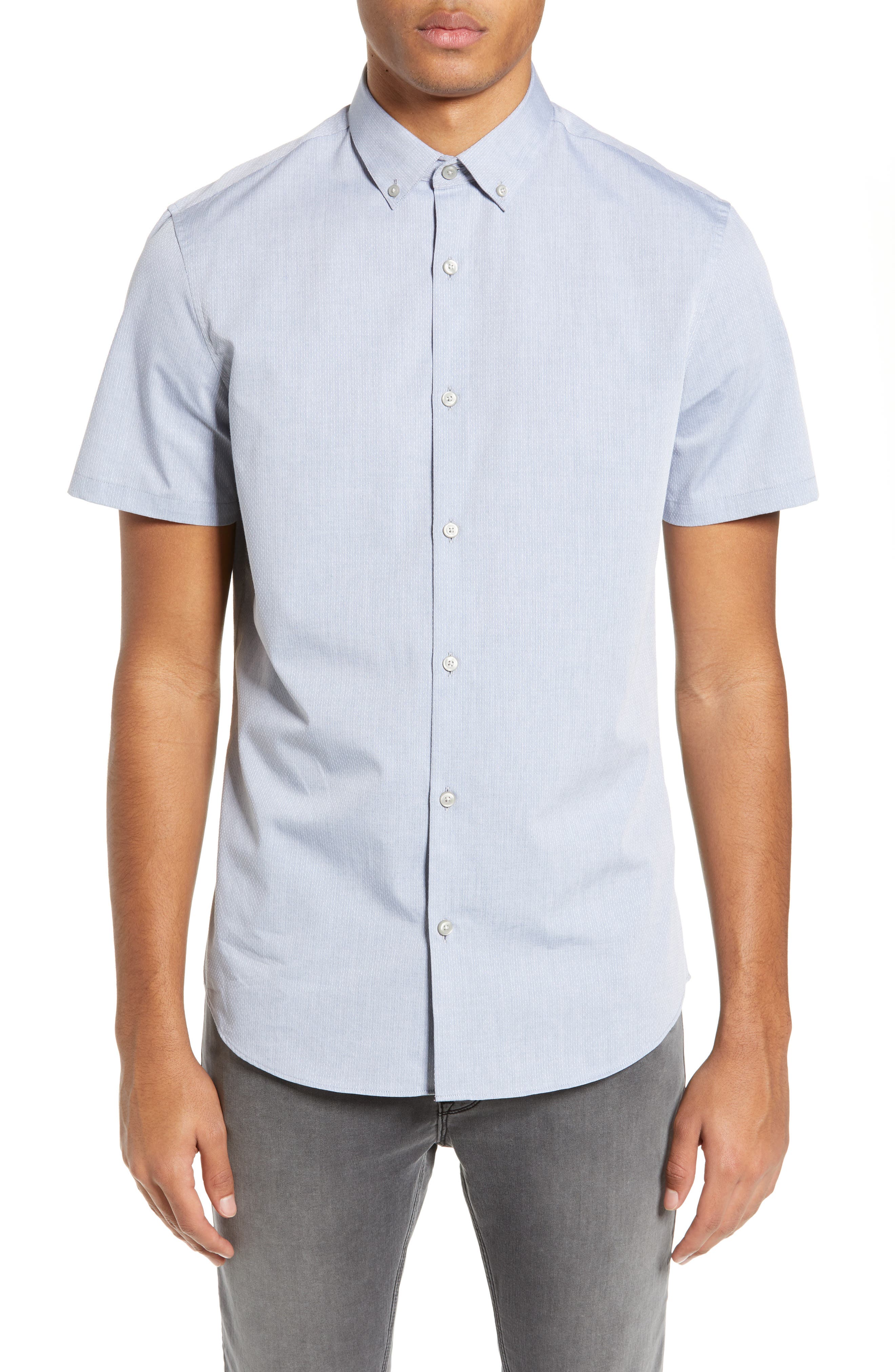 Calibrate Mini Collar Dobby Slim Fit Sport Shirt, Blue