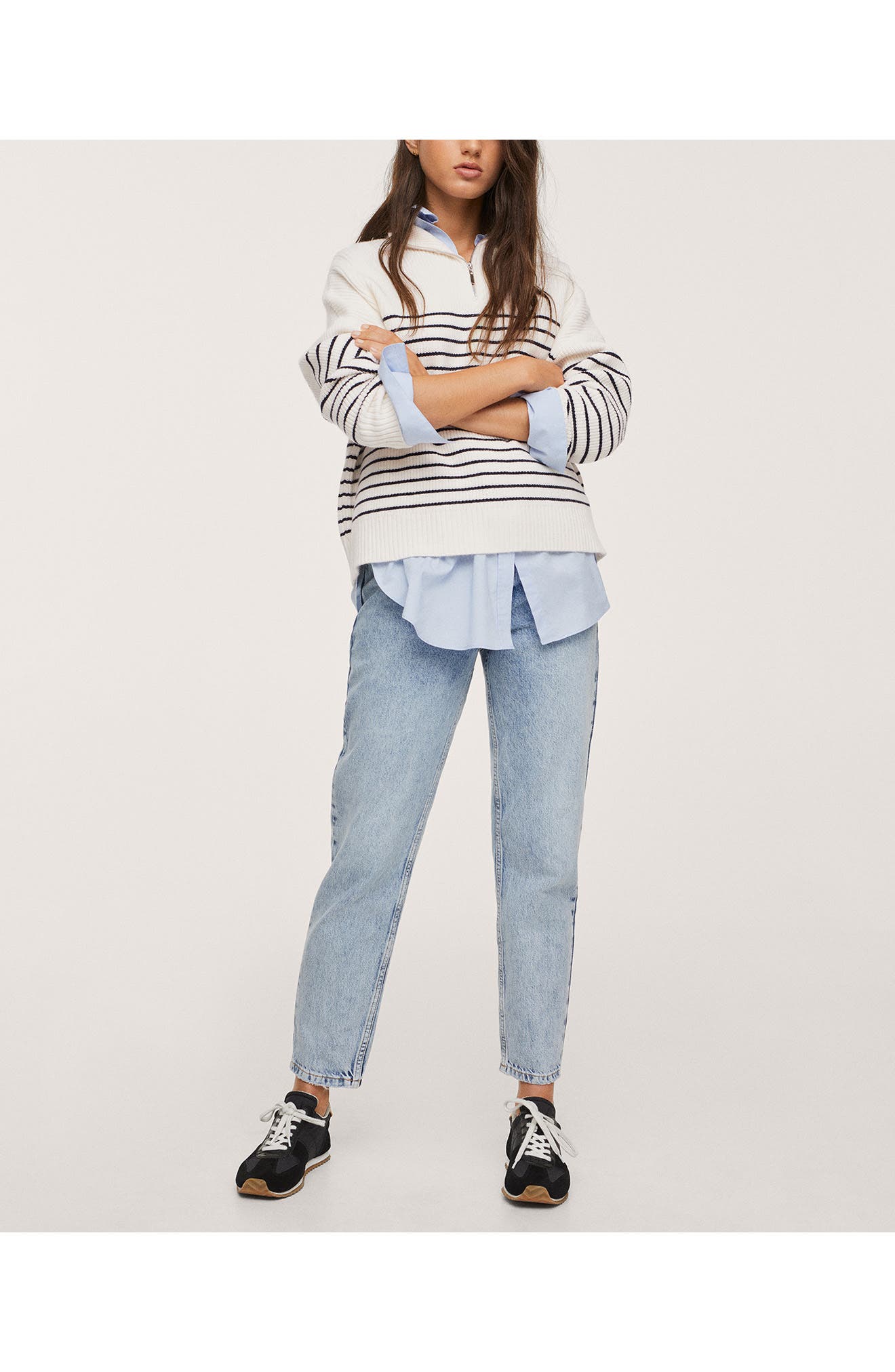 mango half zip striped jumper