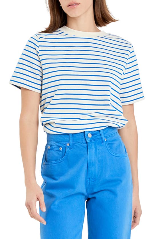 Shop English Factory Striped Cotton Jersey Short Sleeve T-shirt In Blue