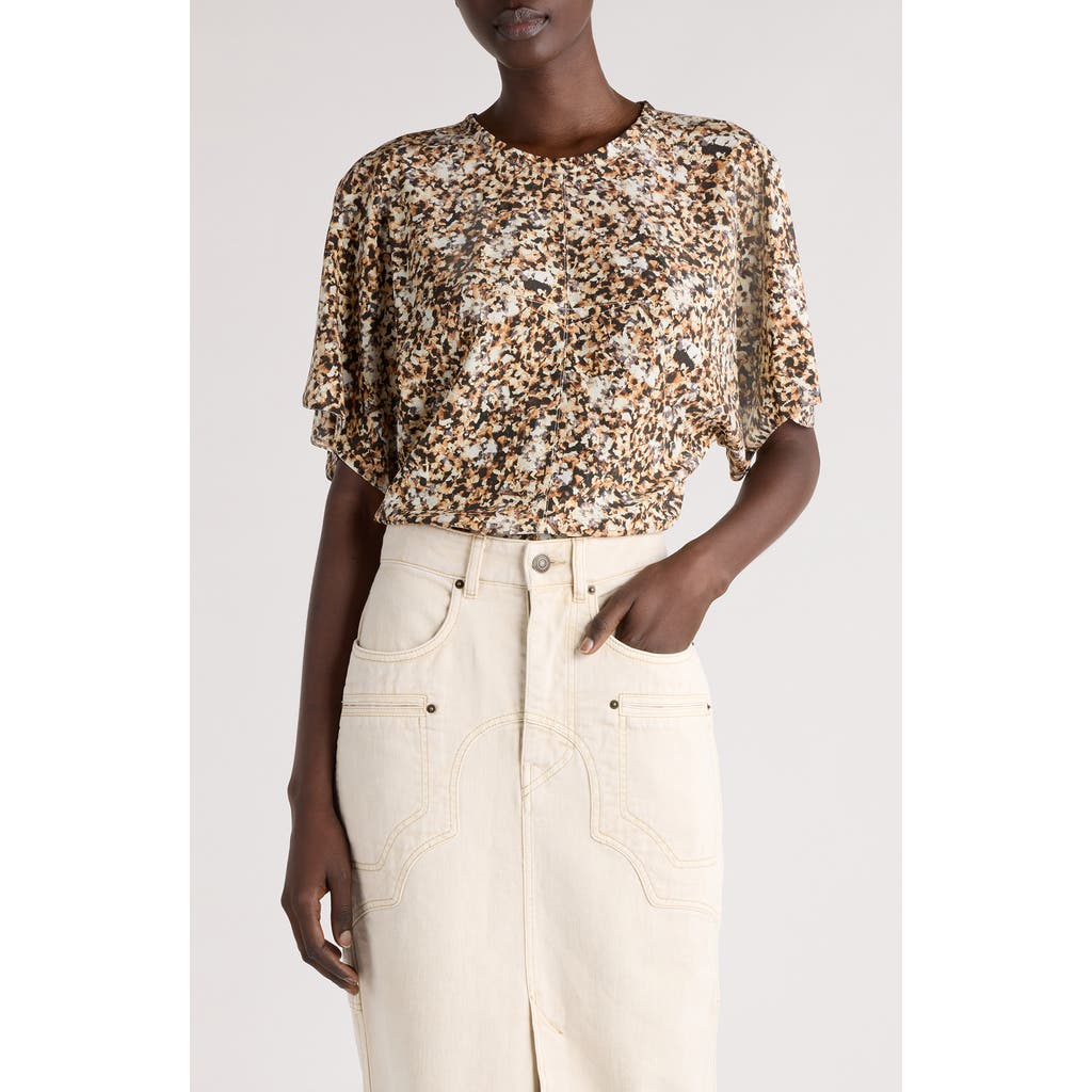 Isabel Marant Karlita Split Sleeve Stretch Silk Top In Multi