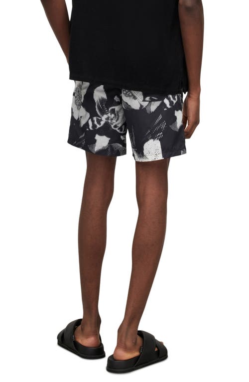 Shop Allsaints Frequency Floral Swim Trunks In Washed Black/ecru