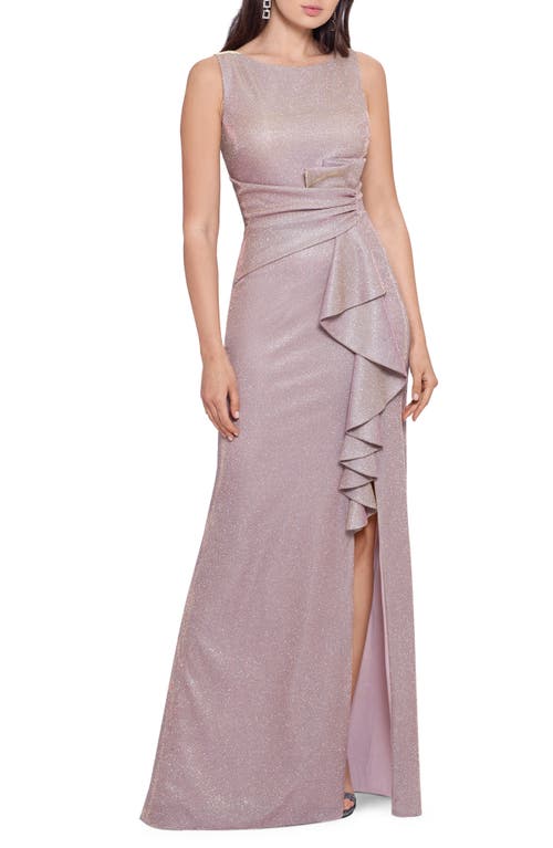 Betsy & Adam Glitter Cascading Ruffle Gown Pink/Gold at Nordstrom,
